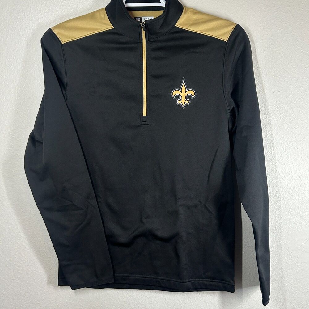 New Orleans Saints NFL 1/4 Zip Pullover Size Small Black Gold Team Apparel
